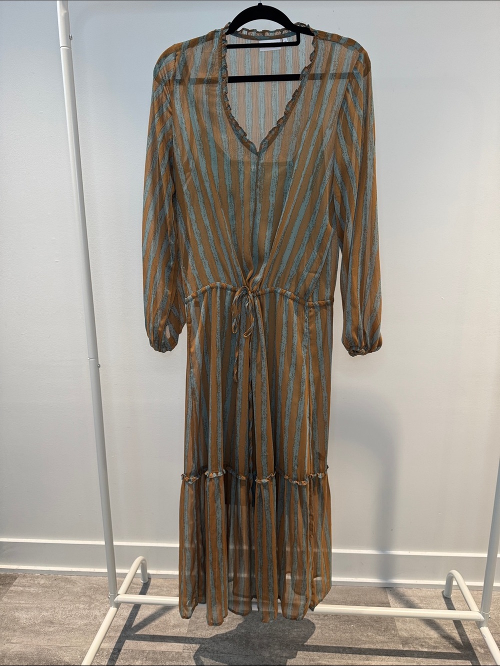 Coster Copenhagen -  Sheer Stripe Maxi Dress Blue Tan - Size 38